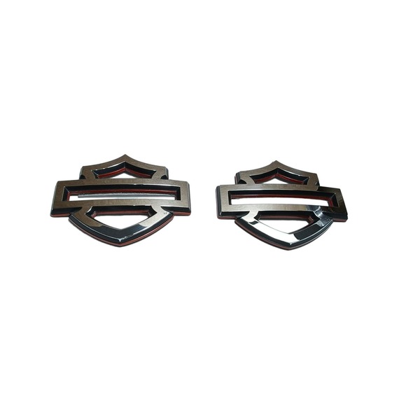 PAIR OEM chrome/blk/red Defiance bar & shield Harley-Davidson cvo touring badges - Picture 4 of 8